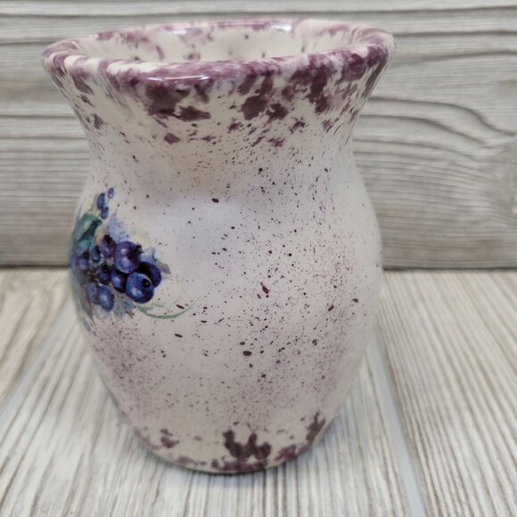 Pitcher Hand Painted Art Studio Pottery Vase Blueberry Plant Leaves‎ Purple Vtg - Picture 3 of 7